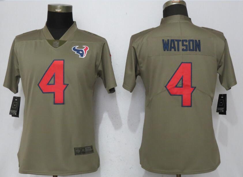 Women Houston Texans #4 Watson Nike Olive Salute To Service Limited NFL Jerseys->women nfl jersey->Women Jersey